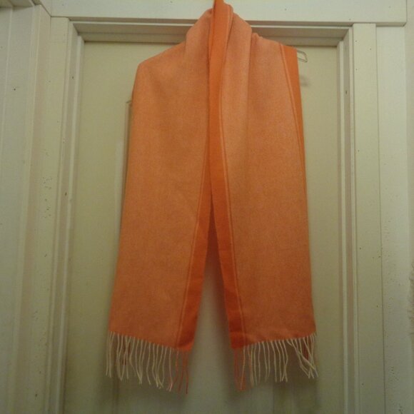 SWEET ORANGE  BARS CASHMERE WOOL LONG SCARF W FRINGE - Picture 1 of 5